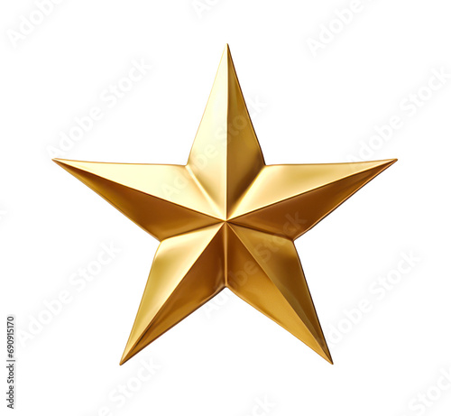 Golden 3D star with a realistic metallic texture on a white backdrop. Generative AI
