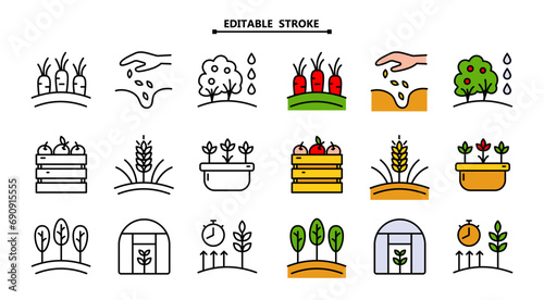 Farmer icons set. Editable stroke. Set of farmer vector icons for web design isolated on white