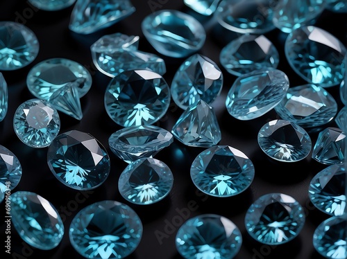 Bunch of zircon gemstones on plain black background from Generative AI