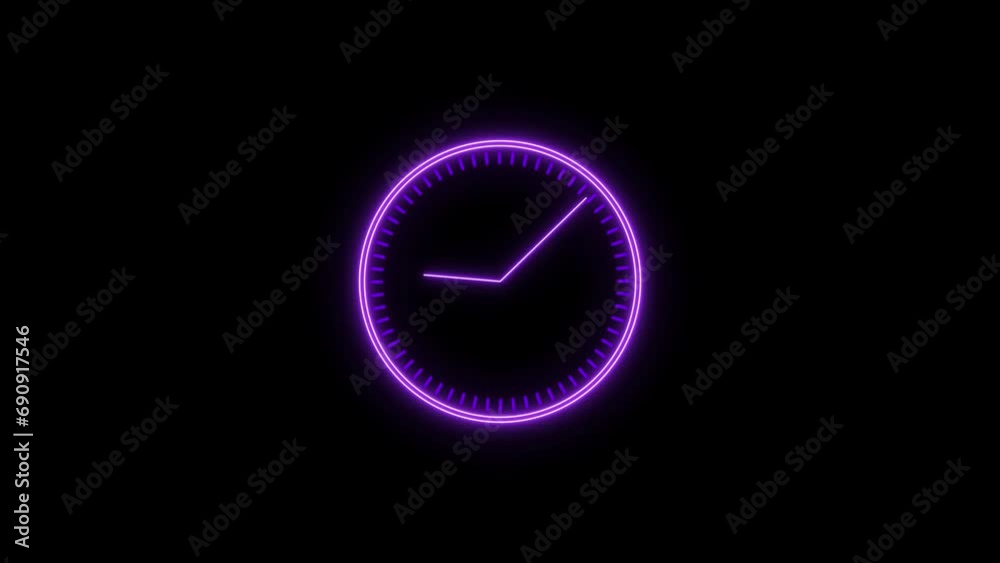 Abstract clock with glowing neon light. Purple circle digital and analog clock looped black background 4k video Animation. Abstract clock with glowing neon light. Purple circle digital and analog clock looped black background 4k video Animation.