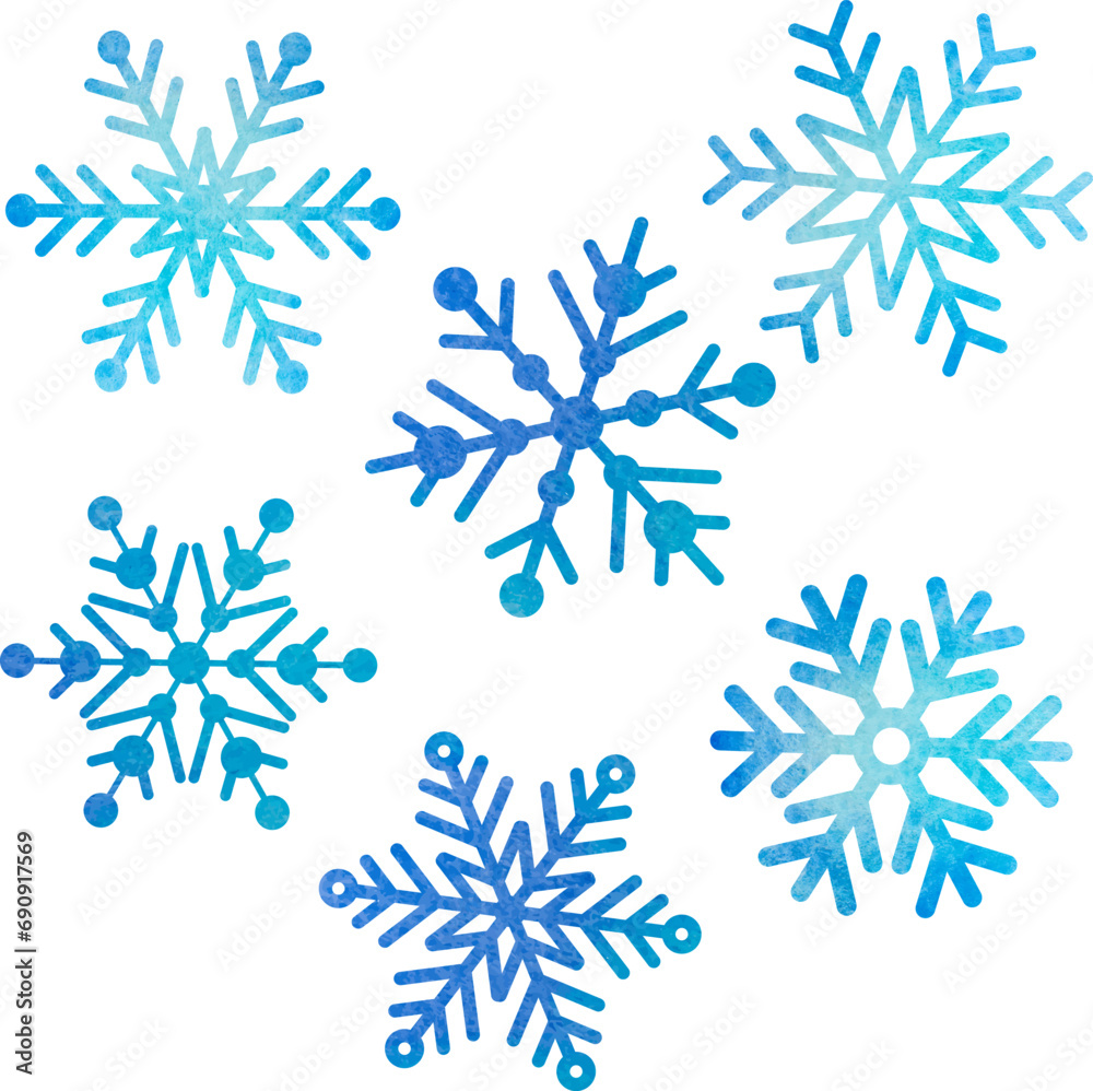 Fototapeta premium set of watercolor snowflakes vector illustration for decoration invitation greeting birthday party celebration wedding card poster banner textiles wallpaper background