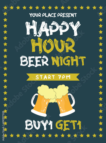 Happy hour beer night poster flyer social media post design