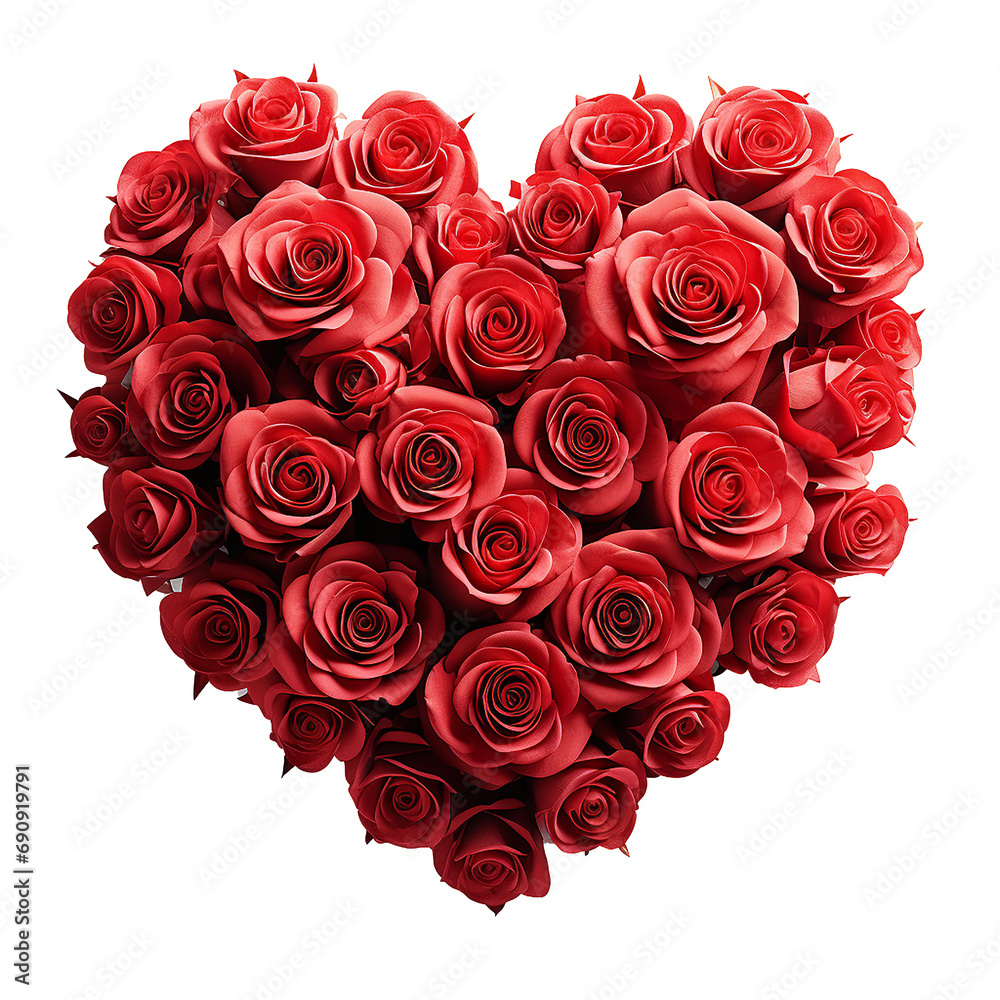 Heart shaped bouquet of red roses isolated on transparent background. Ai Generate Heart shaped bouquet of red roses isolated on transparent background. Ai Generate