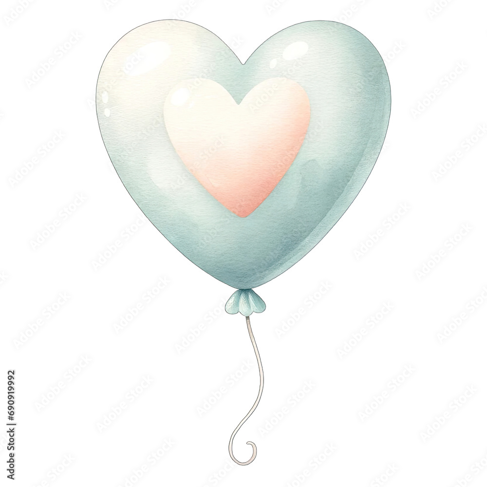 Watercolor heart shaped pastel balloon