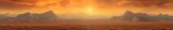 breathtaking beauty of sunrise in the desert. The sun rises over the deep blue mountains, bathing the panoramic landscape in warm light. Orange sky