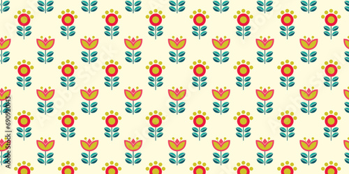 Wallpaper Mural Seamless pattern with geometric flowers. Abstract botanical elements. Abstract geometric forms of flowers, leaves. Vector illustration. Minimal natural flower plant shapes. Torontodigital.ca