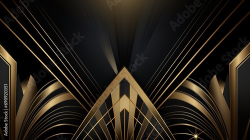 symmetrical art deco style golden arches design. The combination of black and gold creates a feeling of elegance and luxury photo