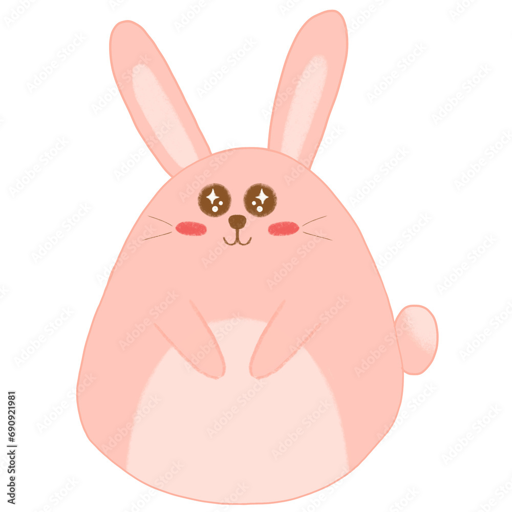 Obraz premium Wink wink Pink bunny doodle for kids, hand drawn 