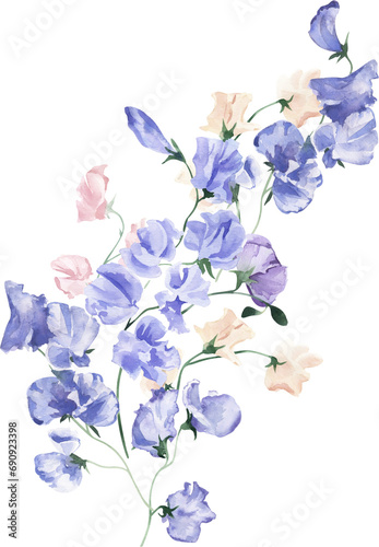 Watercolor Bouquet with Sweet Pea