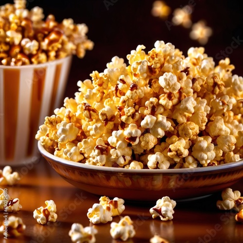 Cinema style caramel popcorn, rich with butter and syrup