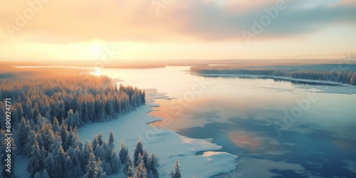 Aerial Drone View To Astonishing Winter Landscape