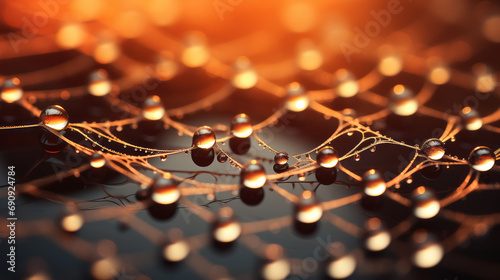 Close up water drops on a spider web