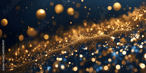 abstract background with Dark blue and gold particle. Gold foil texture.