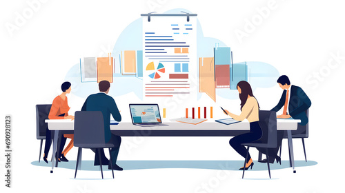 Meeting, planning or hands on documents for tax audit report or financial statement in company. isolated on a white background. Generative Ai.