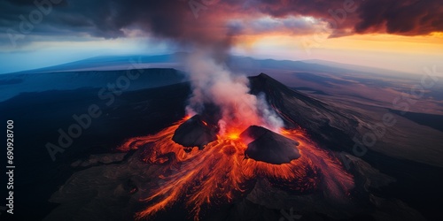 top down flat view to dramatic volcanic landscape