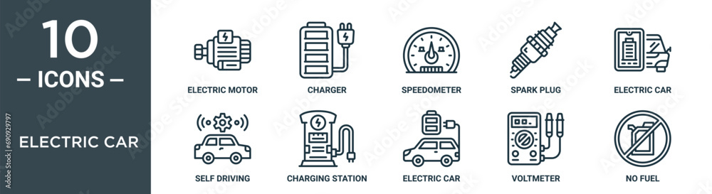 electric car outline icon set includes thin line electric motor ...