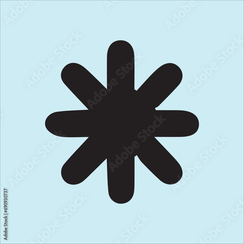 Single snowflake, black lines on a blue background, vector. New Year, Christmas, holiday, winter, snowfall, blizzard.