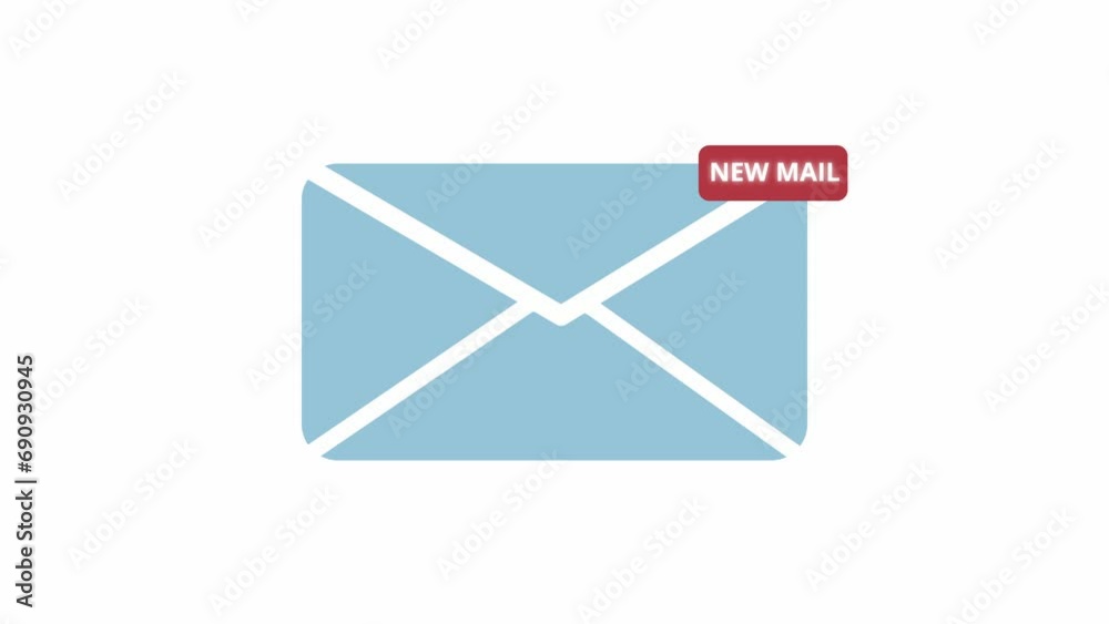 Animation of isolated mail inbox notification on white background. „New mail“ sign on red background in the upper right corner of the flat 2D mail icon. Animation of isolated mail inbox notification on white background. „New mail“ sign on red background in the upper right corner of the flat 2D mail icon.