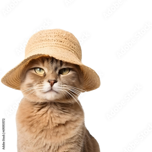 Portrait of a funny cat wearing a hat isolated on transparent background