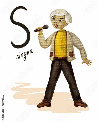 Foto Raster English alphabet professions. S - singer