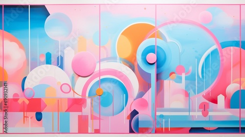 an abstract backdrop where soft pastel pinks and blues harmoniously blend with vibrant neon accents, eliciting a sense of whimsy and creativity.