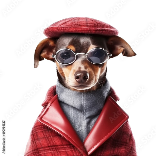 Fashion dog portrait isolated on transparent background
