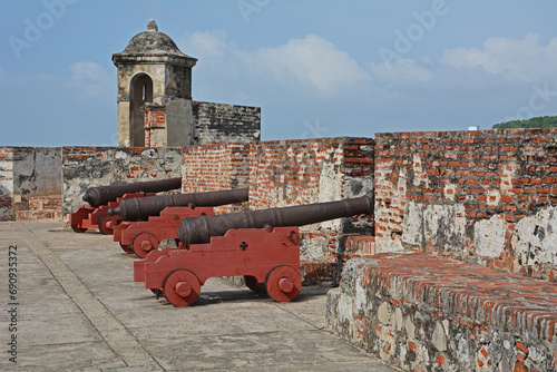 Kanonen auf der Festung San Felipe (Castillo San Felipe de Barajas) in Cartagena, Kolumbien