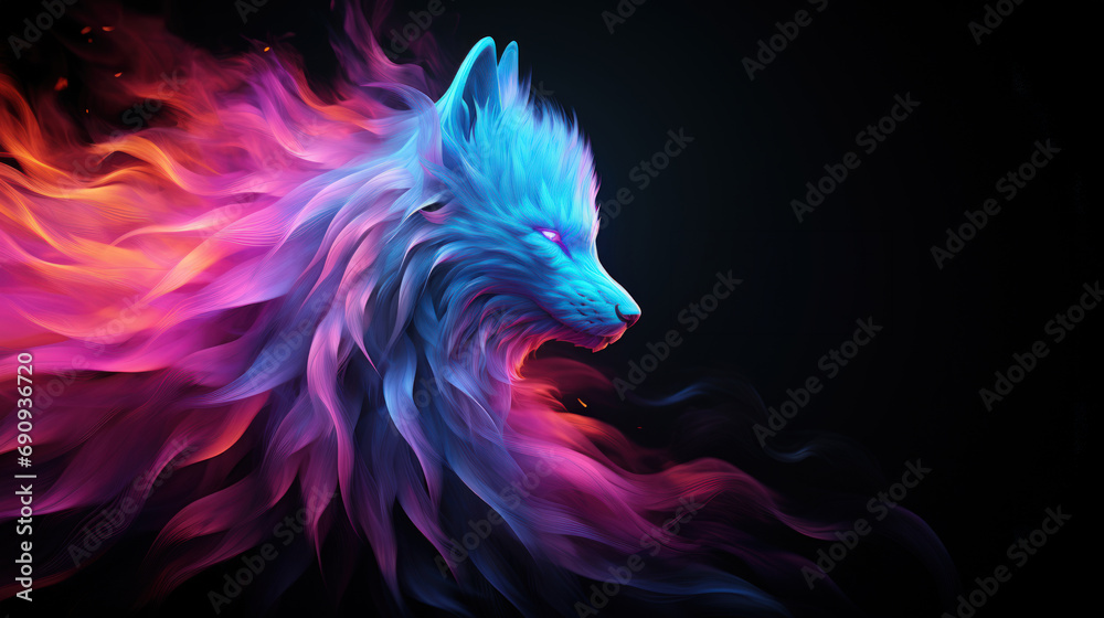 Obraz premium Ethereal Blue Wolf in Flames - Mystical Animal Spirit