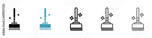 Sweeping illustration set. Clean dust vector symbol. Broom cleaning sign. Cleanup mop brush line illustration for UI designs.