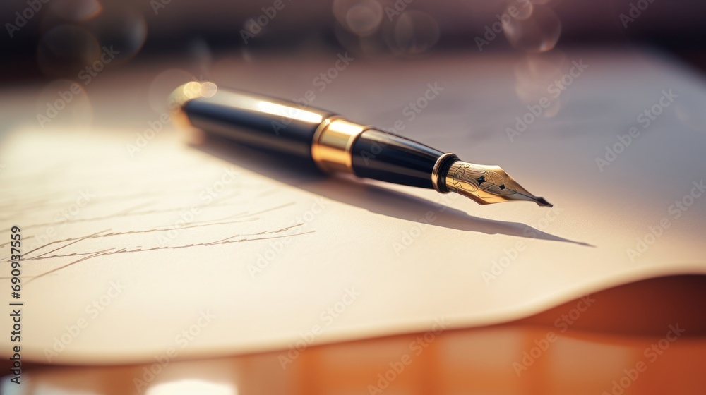 a pen lying on a sheet of paper. Details on a businessman's desk a pen lying on a sheet of paper. Details on a businessman's desk