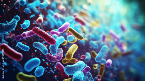 Probiotics Bacteria Biology, microflora and gut flora. Bowel health, Escherichia coli, colony.
