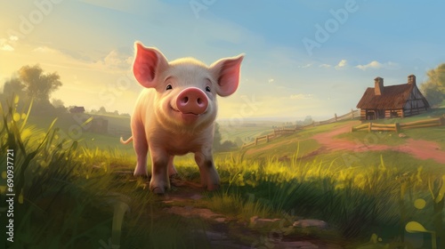 Little cute piggy on a farm.
