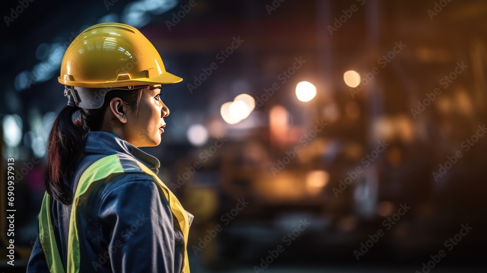 Asian woman worker. Modern factory ,Female engineer happy with workplace, confident woman Asian woman worker. Modern factory ,Female engineer happy with workplace, confident woman