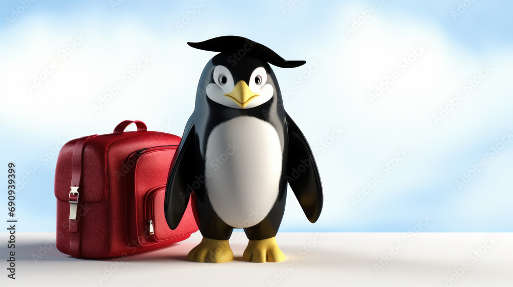 Obraz premium Portrait of a young penguin going to school