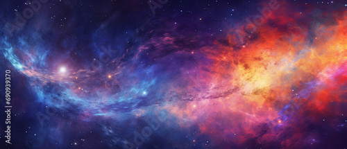 A vibrant cosmic galaxy background with swirling colors, evoking a sense of enchantment and wonder. © Szalai