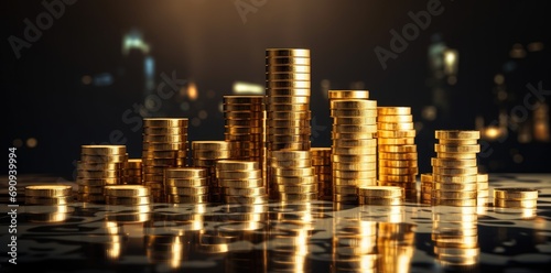 Stacked gold coins. Wealth, money and business concept.