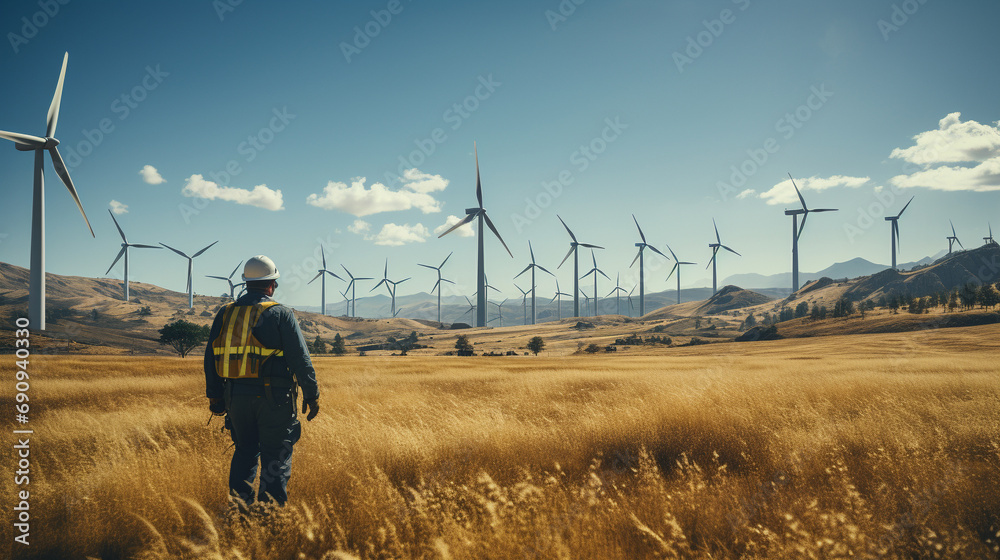 Foto de Environmental engineer at work in a wind turbine field, with a