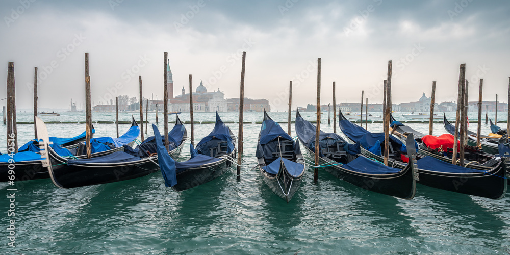 Row of Venetian Gondolas