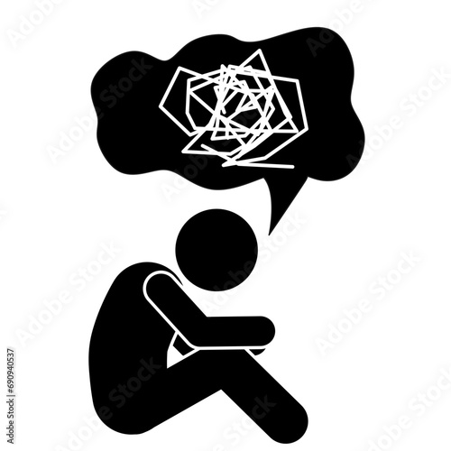 stick figure vector illustration, pictogram, stick man depression, mental disorder, despair