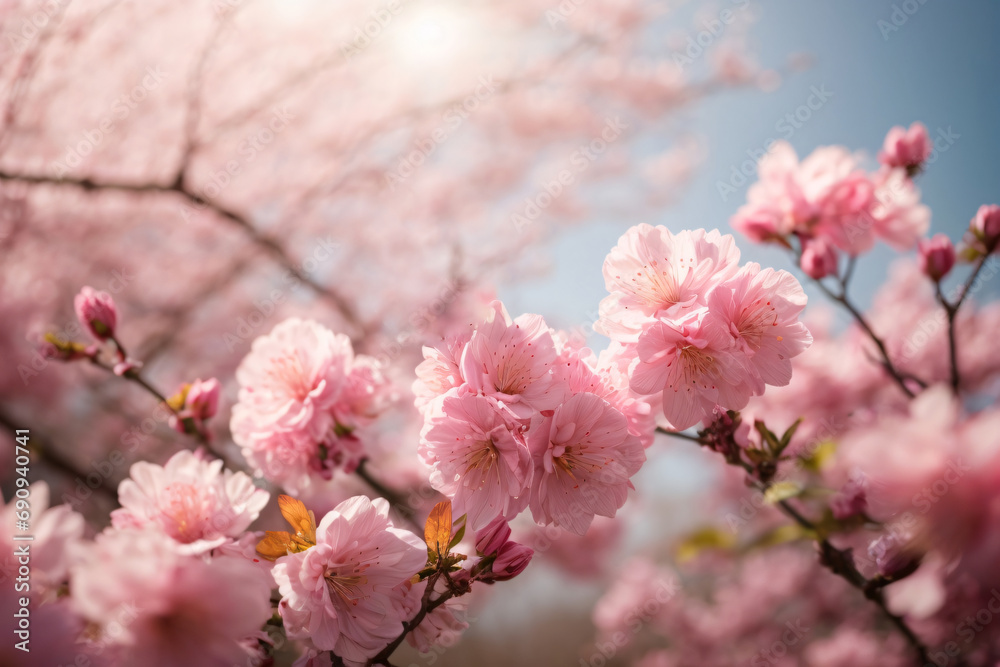 A Dreamy Sakura Garden with Graceful Butterflies and Sunlit Serenity. generative AI A Dreamy Sakura Garden with Graceful Butterflies and Sunlit Serenity. generative AI