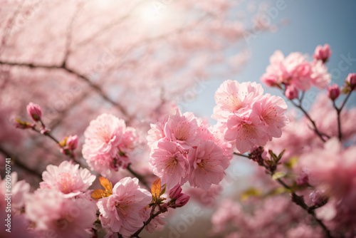 A Dreamy Sakura Garden with Graceful Butterflies and Sunlit Serenity. generative AI