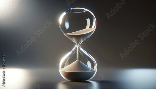 hourglass at its end, with the last few grains of sand falling through. photo