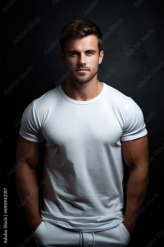 Muscular male fashion model with a blue t-shirt. Muscular male fashion model with a blue t-shirt.