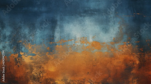 Abstract Oceanic Horizon: Vintage Blue and Burnt Orange Grunge Texture