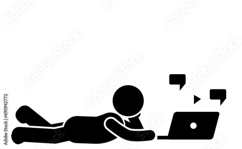 stick figure vector illustration, pictogram, stick man lazing around,social media