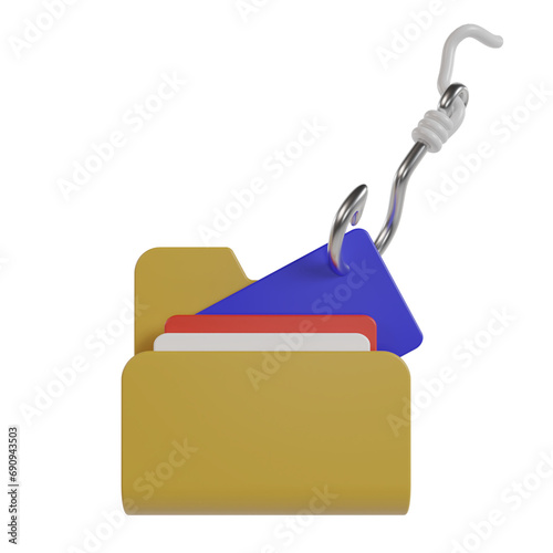3d render file and document folder icon. illustration concept of committing file theft and phishing crimes