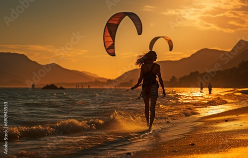 Girl kite-surfing.