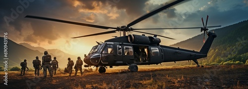 Fotografie, Obraz Troops getting into a chopper .