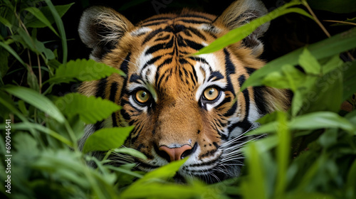 South China Tiger in Stealth Mode: The South China tiger, a rare and critically endangered species, displaying its majestic yet stealthy presence. © Наталья Евтехова