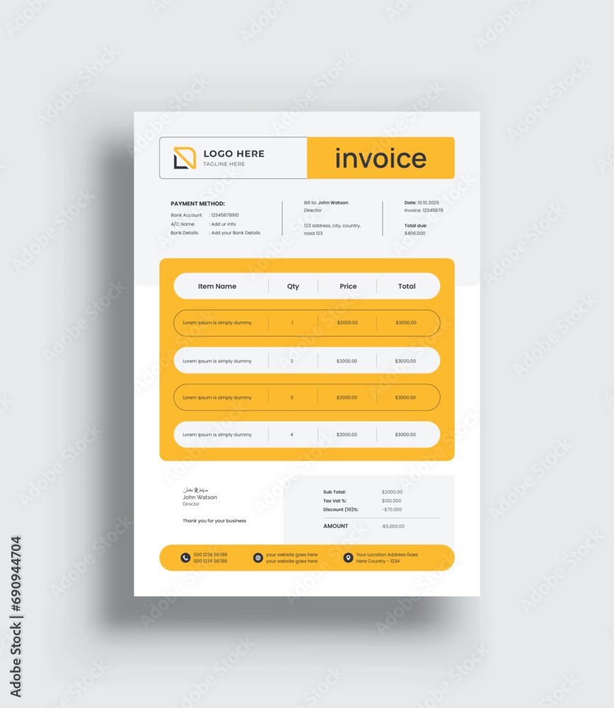 Business stationery design payment agreement design template. Minimal Corporate Business Invoice design template Bill form price invoice. Creative invoice template vector. Business stationery design payment agreement design template. Minimal Corporate Business Invoice design template Bill form price invoice. Creative invoice template vector.